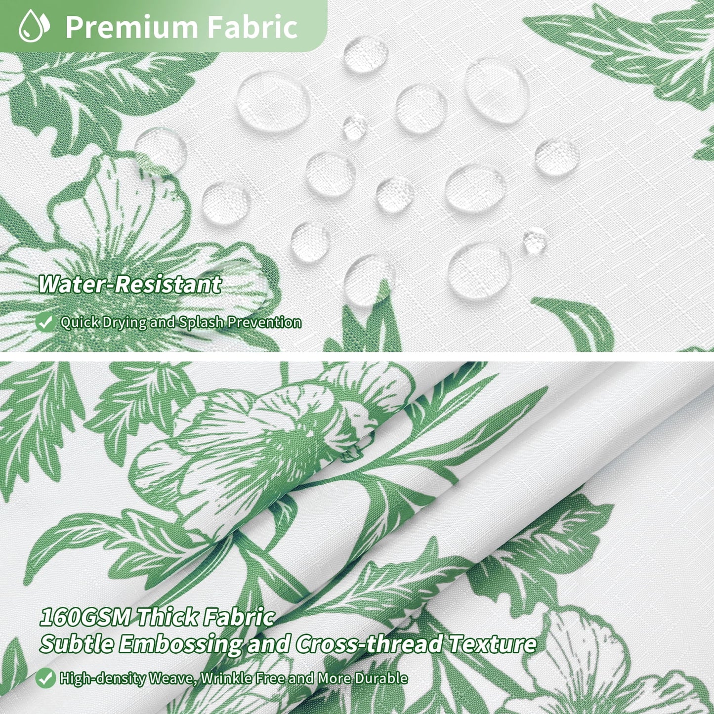 FRAMICS 14 Piece Floral Shower Curtain Sets with Rug, Slub Textured Heavy-Duty Fabric Bathroom Sets with Hooks, Waterproof & Washable, Sage Green, 72" x 72"