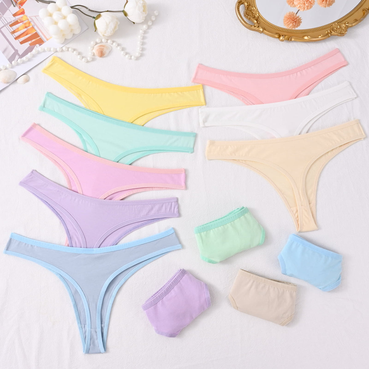 Sunm Boutique Cotton Underwear for Wome, Low Rise No Show Breathable Underwear Underwear Bikini Panties 12 Packs