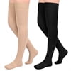 MARTINE MALL 2 Pairs 20-30mmHg Thigh High Compression Stockings for Women, Medical Compression Socks for Pregnant, Teacher, Doctor, Varicose Veins (Beige Open Toe+Black Open Toe)