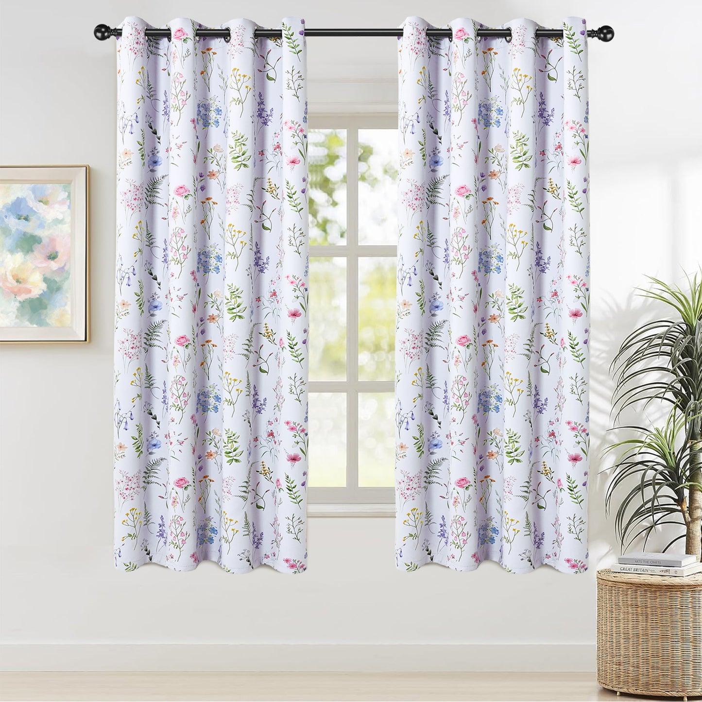 Alishomtll Blackout Curtains Floral Printed Thermal Insulated Window Drapes for Bedroom Living Room 63 Inches Long,52" Wide, 2 Panels