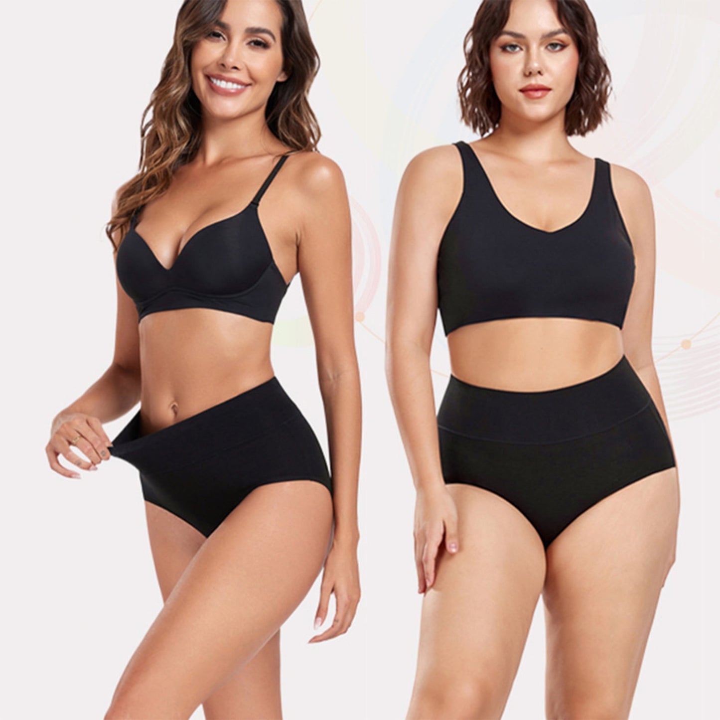 MecTo Women's Cotton Panties Underwear Plus Size Briefs High Waisted High Cut Full Coverage, Black 5-Pack