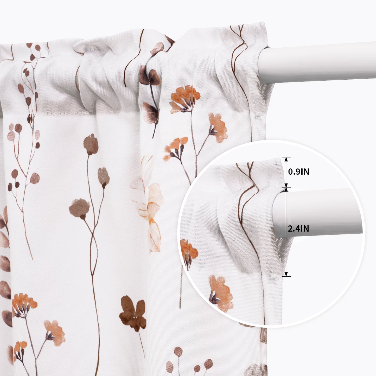 Alishomtll Floral Valance Curtains Kitchen Brown Wildflower Flower Leaf Windows Drapes,52 x 18 inch,Rod Pocket