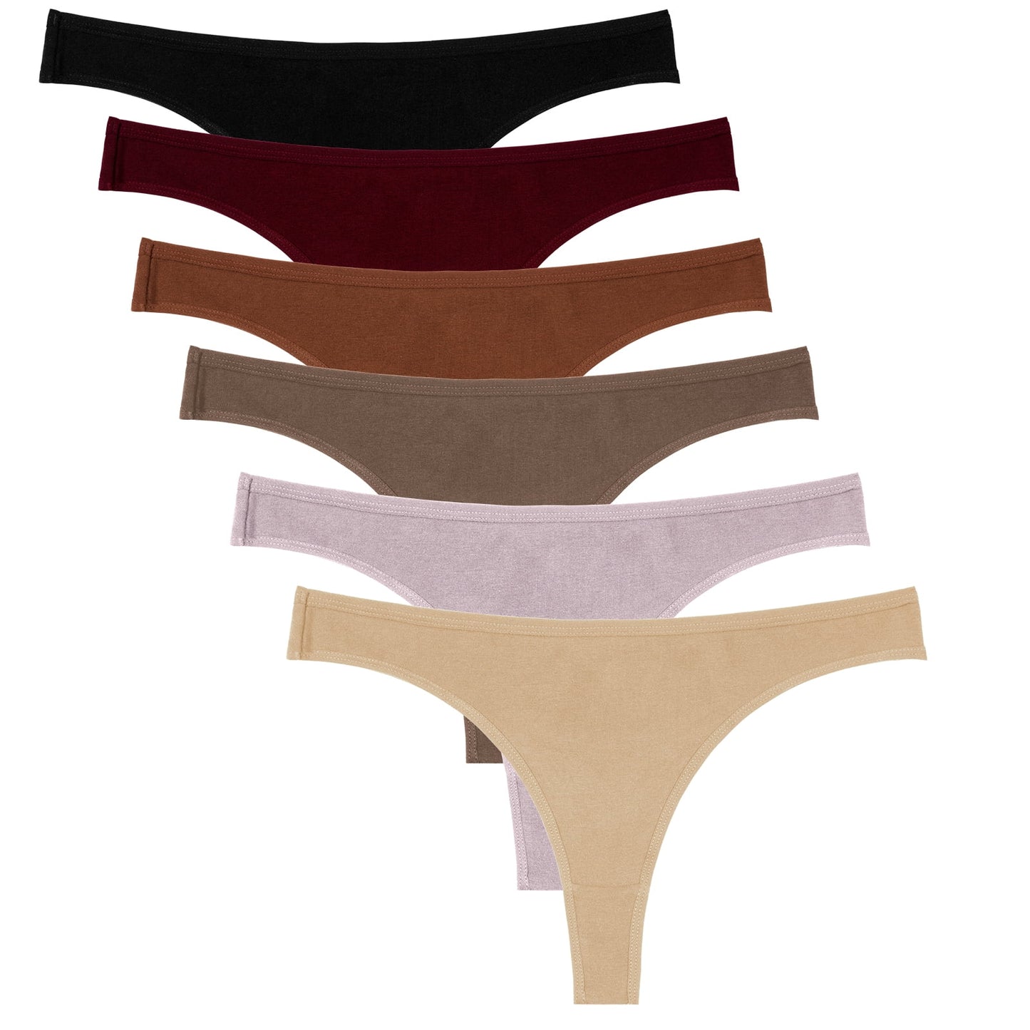 MecTo womens Cotton thongs, No Show Underwear for women, Low Rise Thong Panties, 6-Pack