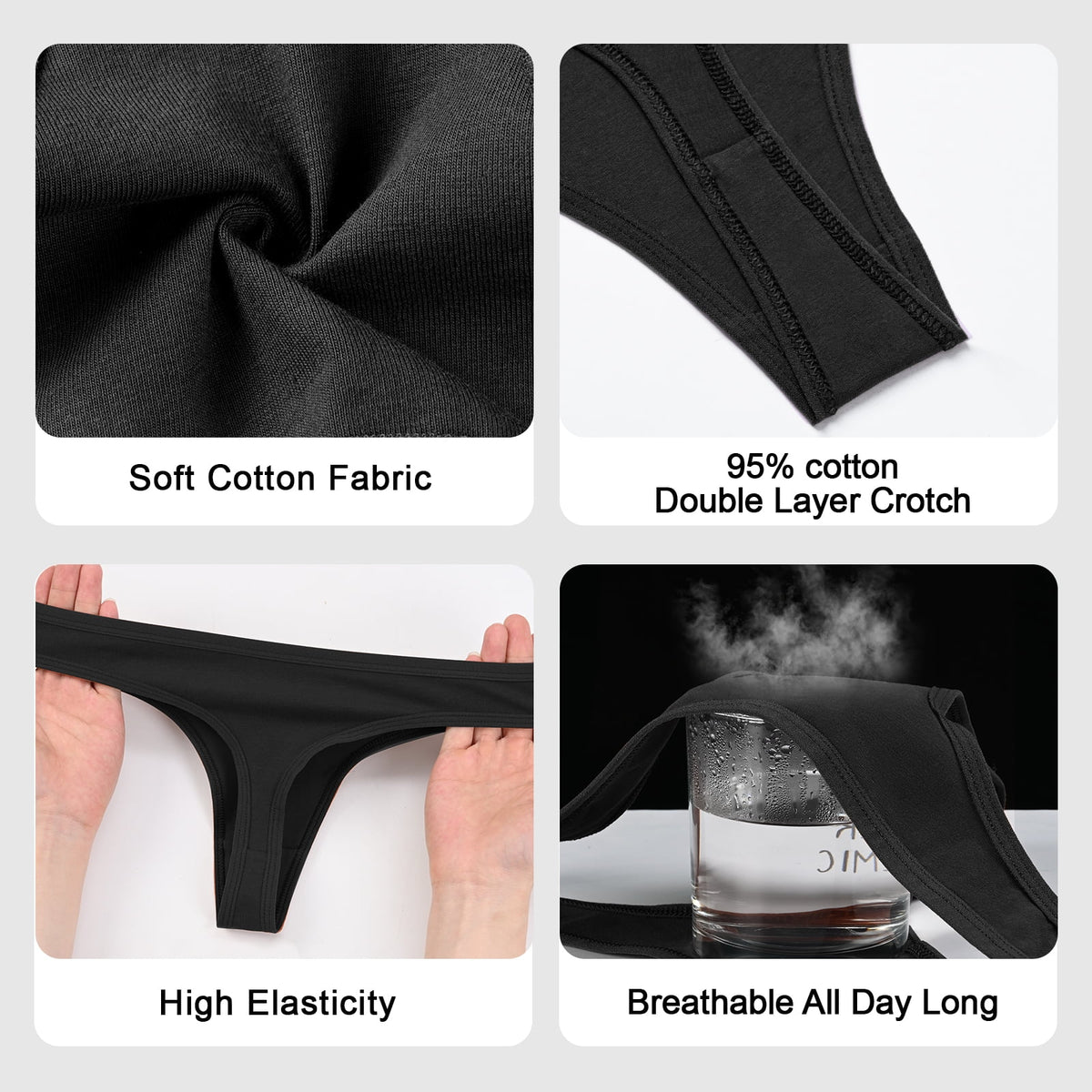 Sunm Boutique Low Rise Cotton Thongs for Women,No Show Thongs Stretch Thong Panties Underwear,6 Packs