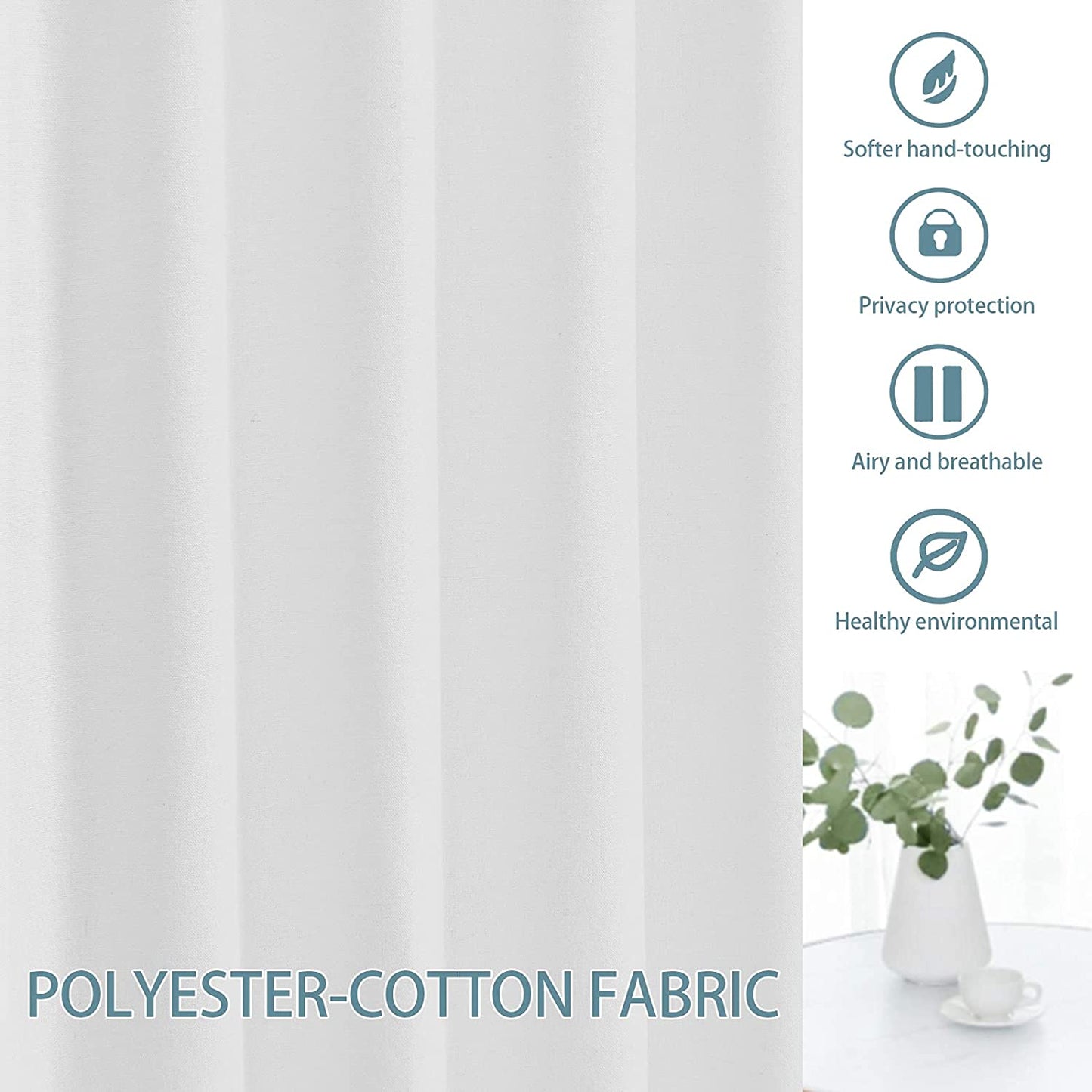 Alishomtll White Curtains for Living Room Tab Top Window Drapes Button Farmhouse Cotton Linen Curtains Bedroom Light Filtering Curtains 2 Panels