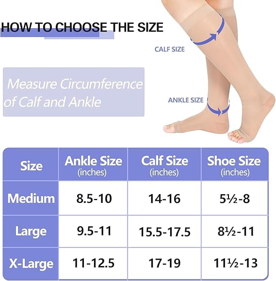 MARTINE MALL 2 Pairs Open Toe Sheer Compression Stockings 15-20 mmHg Knee High Medical Compression Socks for Women