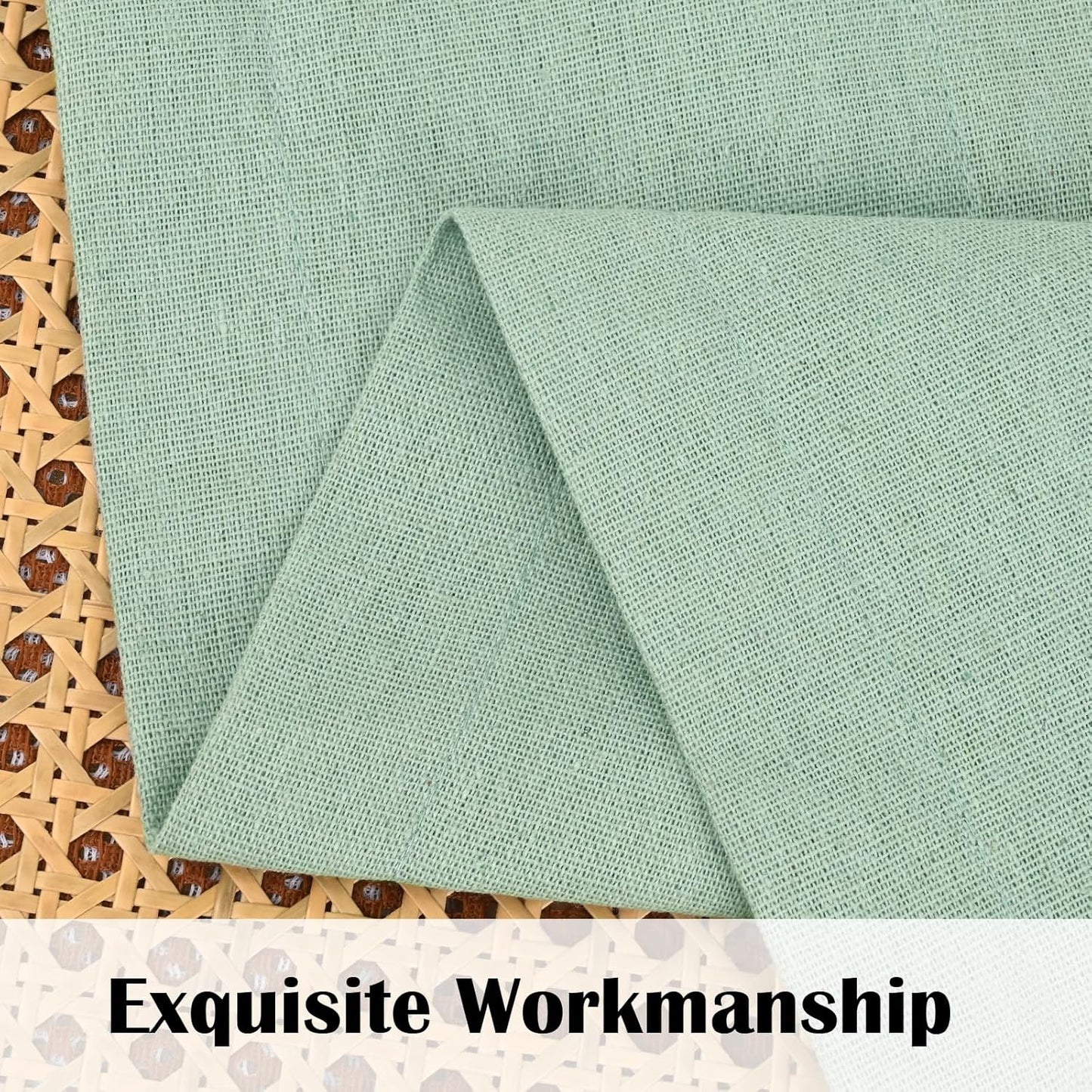 Alishomtll Linen Curtains Farmhouse Boho Button Light Filtering Window Drapes For Living Room Bedroom,Rod Pocket,63"L x 52"W, 2 Panel,Teal White