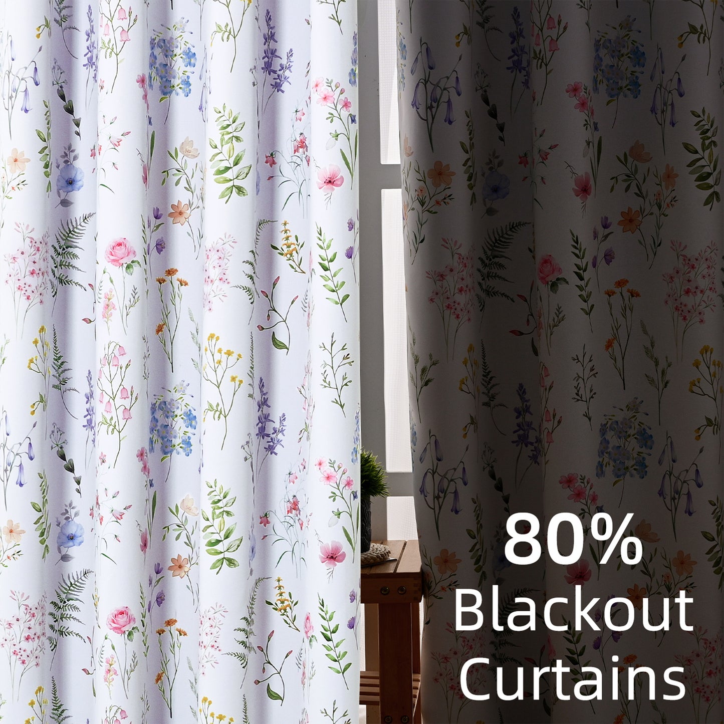 Alishomtll Blackout Curtains Floral Printed Thermal Insulated Window Drapes for Bedroom Living Room 84 Inches Long,52" Wide, 2 Panels