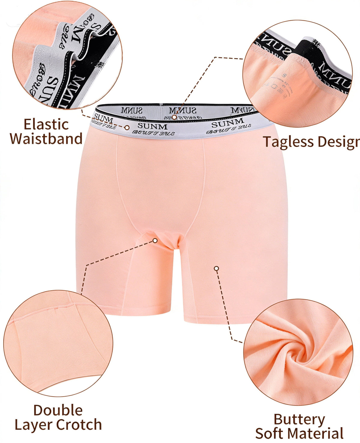 Sunm Boutique High Waisted Women's Boxer Briefs 4-Pack Multi-Color Modal Shorts