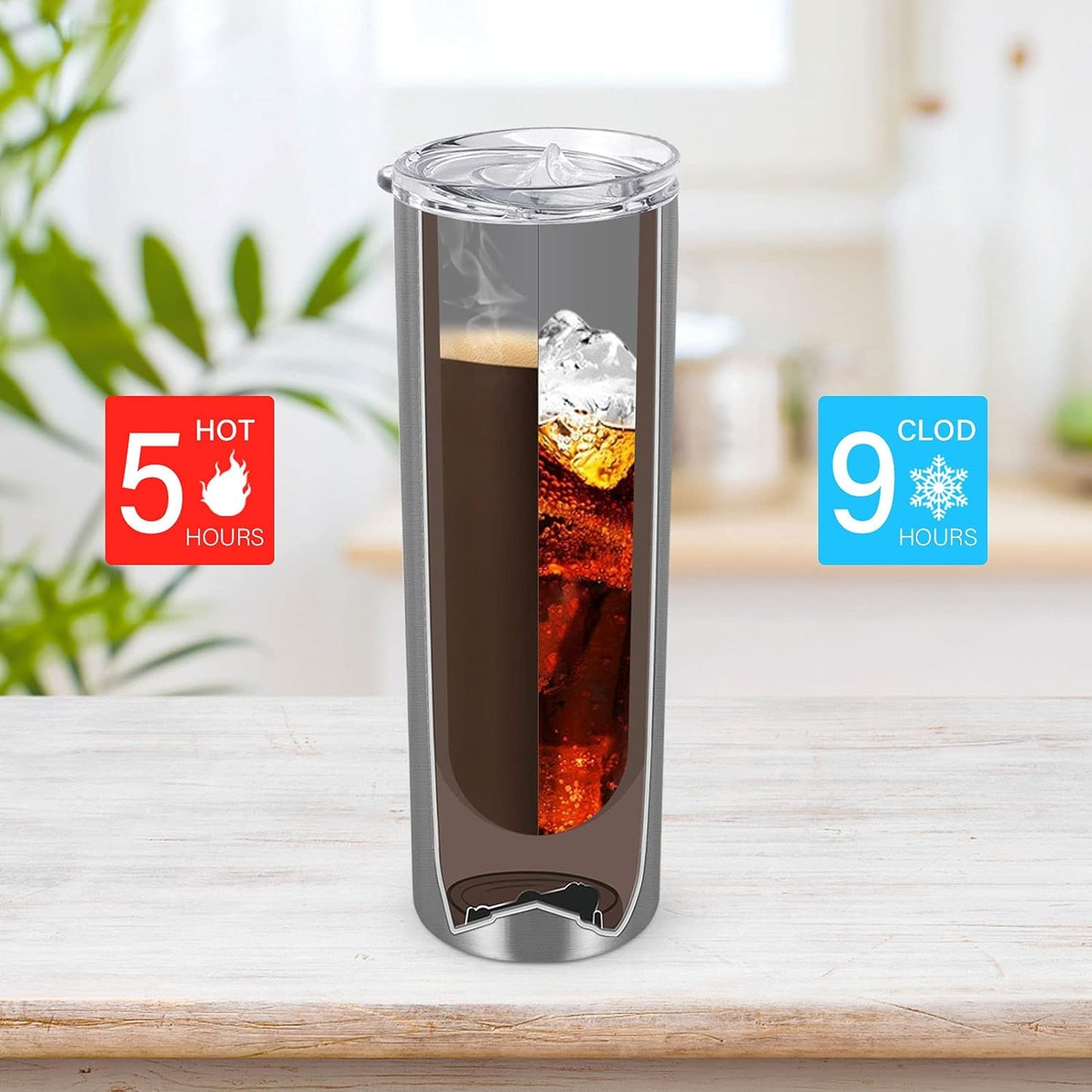 Gingprous 6/8 Pack Skinny Travel Tumblers, Stainless Steel Tumblers with Lid and Straw, 20 oz Double Wall Vacuum Insulated Slim Water Tumbler Cup