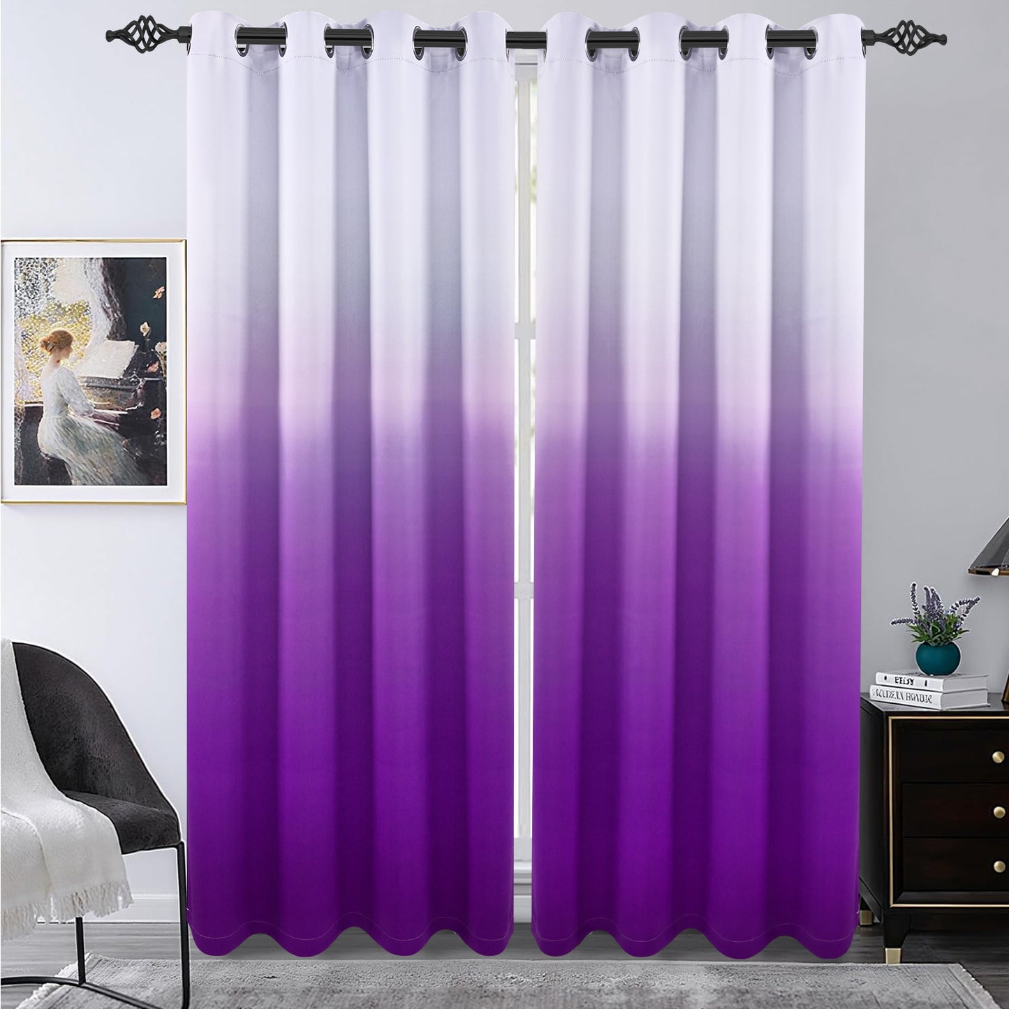 Alishomtll Room Darkening Purple Blackout Curtains Grommet Window Drapes for Living Room Bedroom ,2 Panels