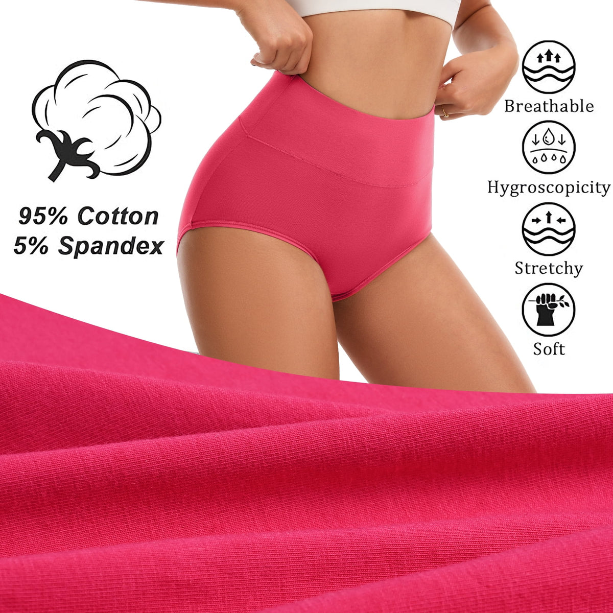 Sunm Boutique 5 Packs Plus Size High Waisted Cotton Women's Underwear,Full Coverage Tummy Control Panties Briefs