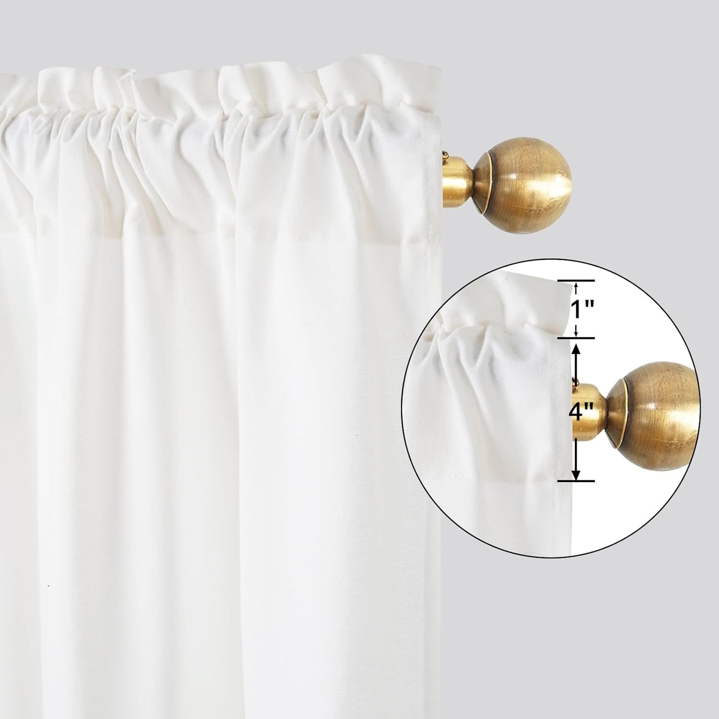 Alishomtll Linen Valance Farmhouse Boho Button Kitchen Curtains ,Rod Pocket,18"L x 52"W, Linen White