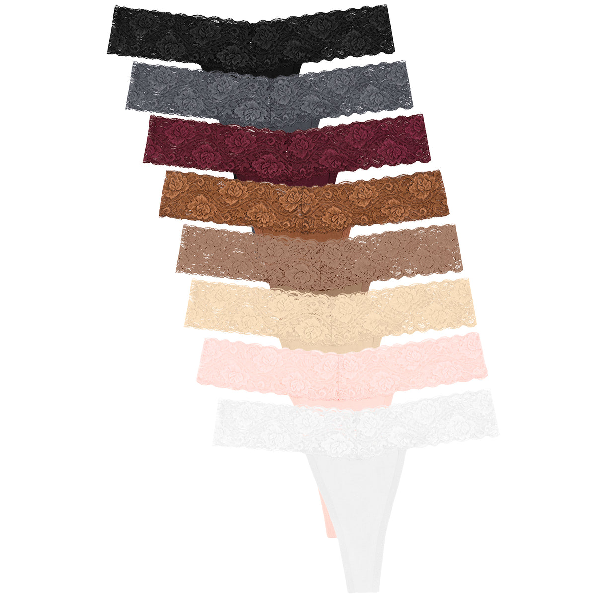 Sunm Boutique Lace Thongs for Women Low Rise T Back Cheeky Panties Cotton Womens Underwear,8 Pack