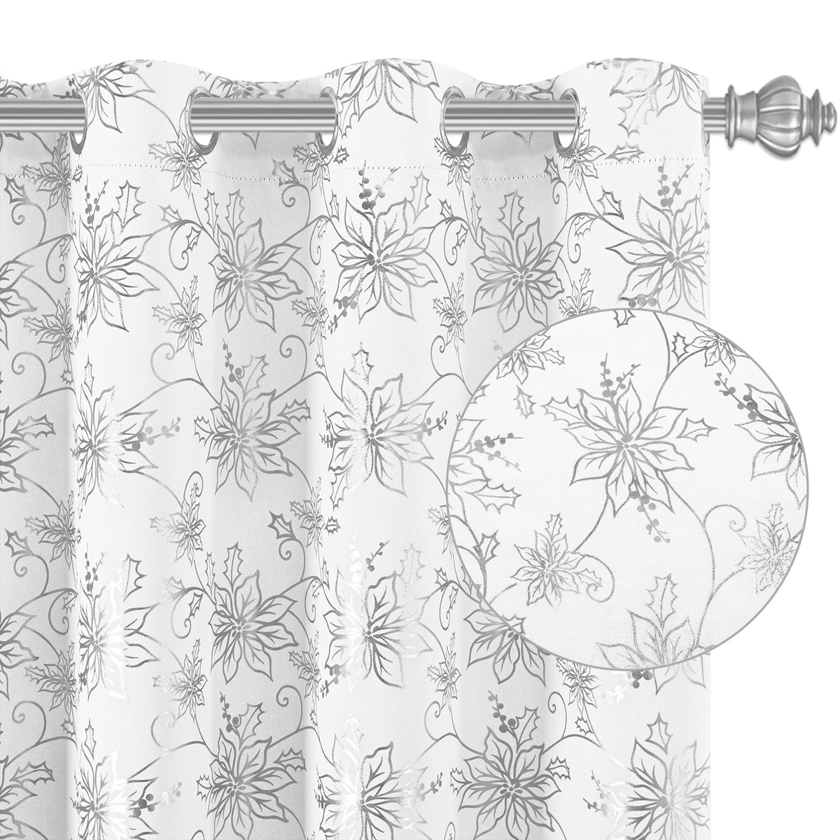 Alishomtll Red Christmas Blackout Curtains Golden Poinsettia Foil Print Room Darkening Window Drapes, 52" x 84"L, Set of 2 Panels