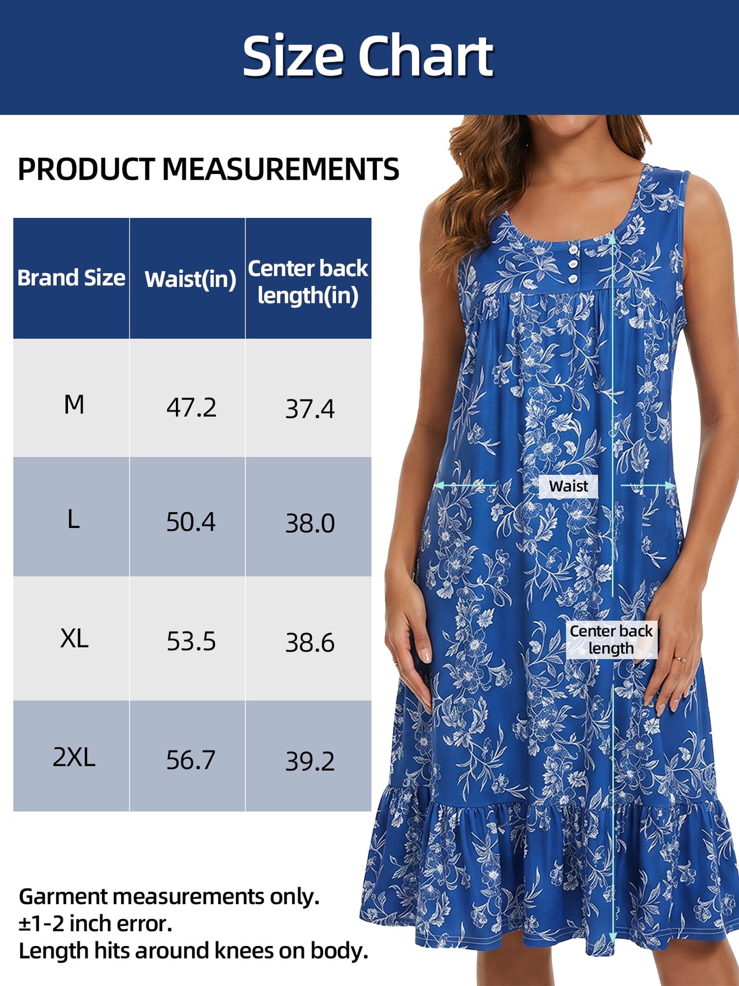 MecTo Women's Cotton Sleeveless, with Pocket, Ruffled Hem, Loose, Muumuu Nightgown