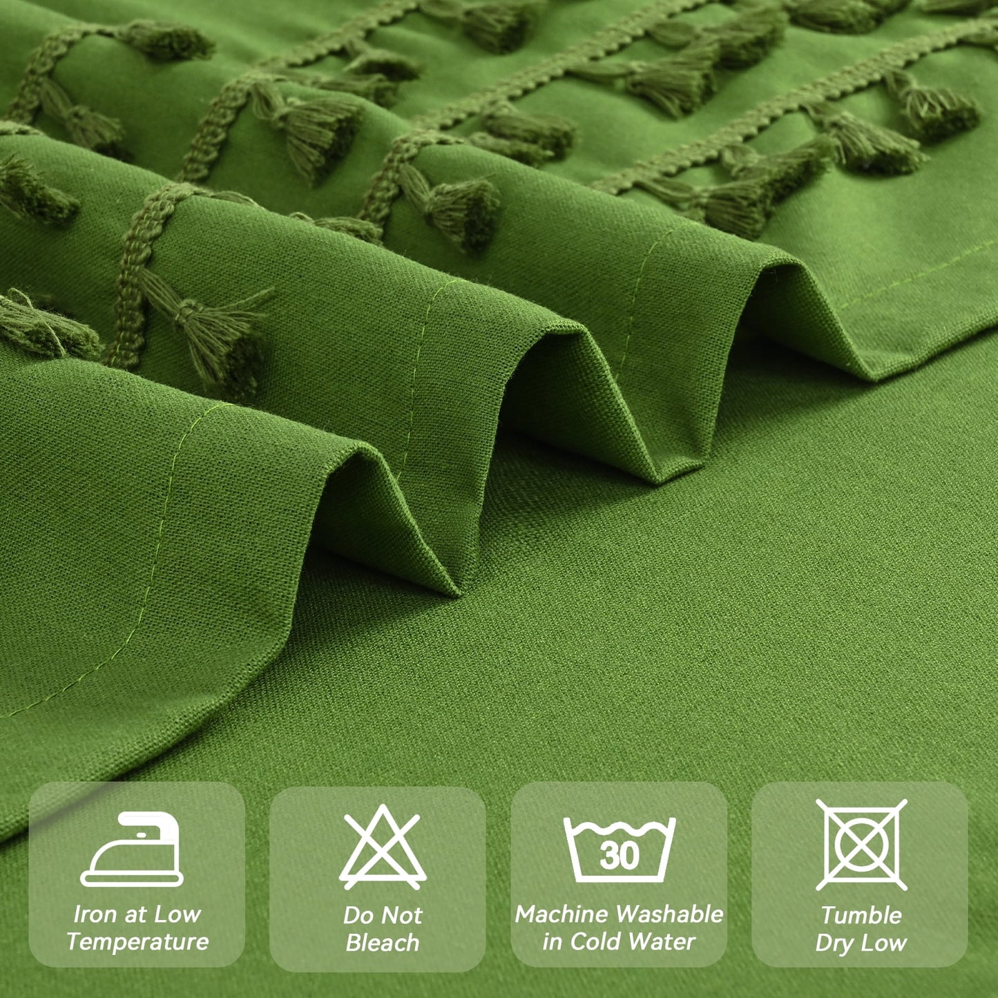 Alishomtll Boho Curtains for Living Room Semi Blackout Curtains with 8 Tassel Window Drapes Back Tab ,Green，52"Wx84"L，2 Panels