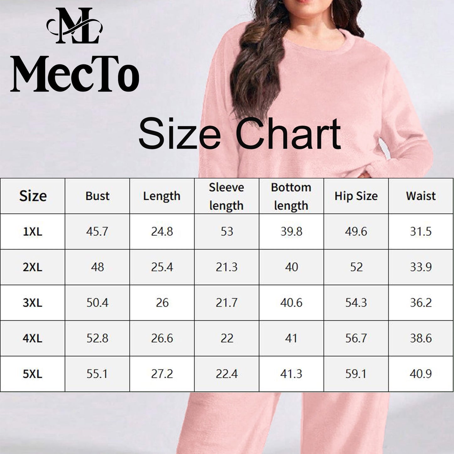 MecTo Women Plus Size Fluffy Pajamas Sets, Lady Fleece Long Sleeves PJ, Grey, 2 piece, Size 4XL