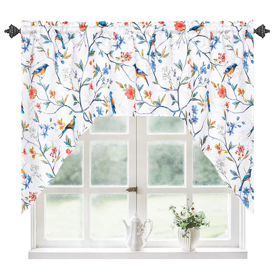 Alishomtll Window Valances with Birds Light Filtering Drapes for Kitchen Living Room , W60xL18, Rod Pocket