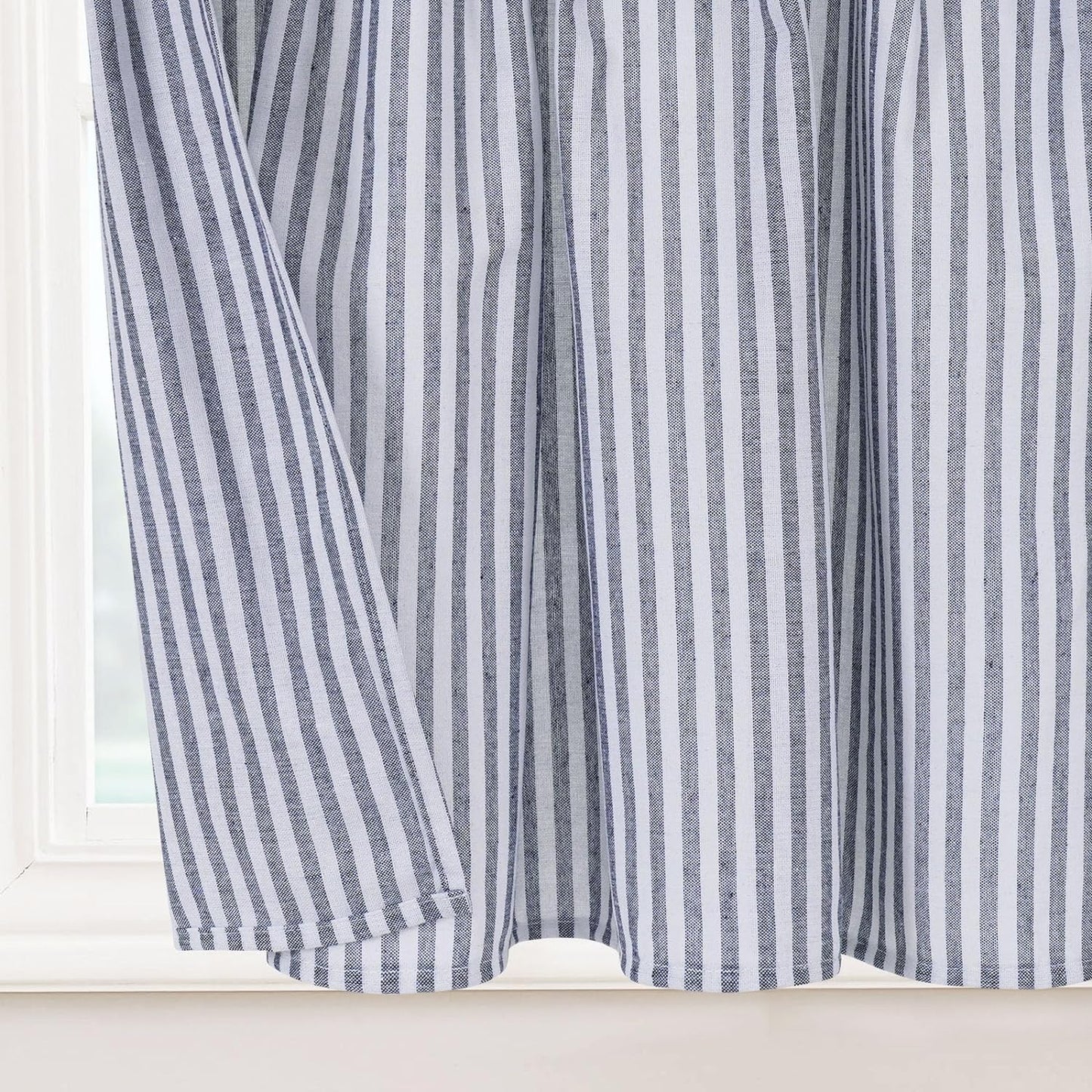Alishomtll Stripe Kitchen Curtains 8 Button Linen Cotton Window Curtains Sets 24 Inches Long ,Rod Pocket
