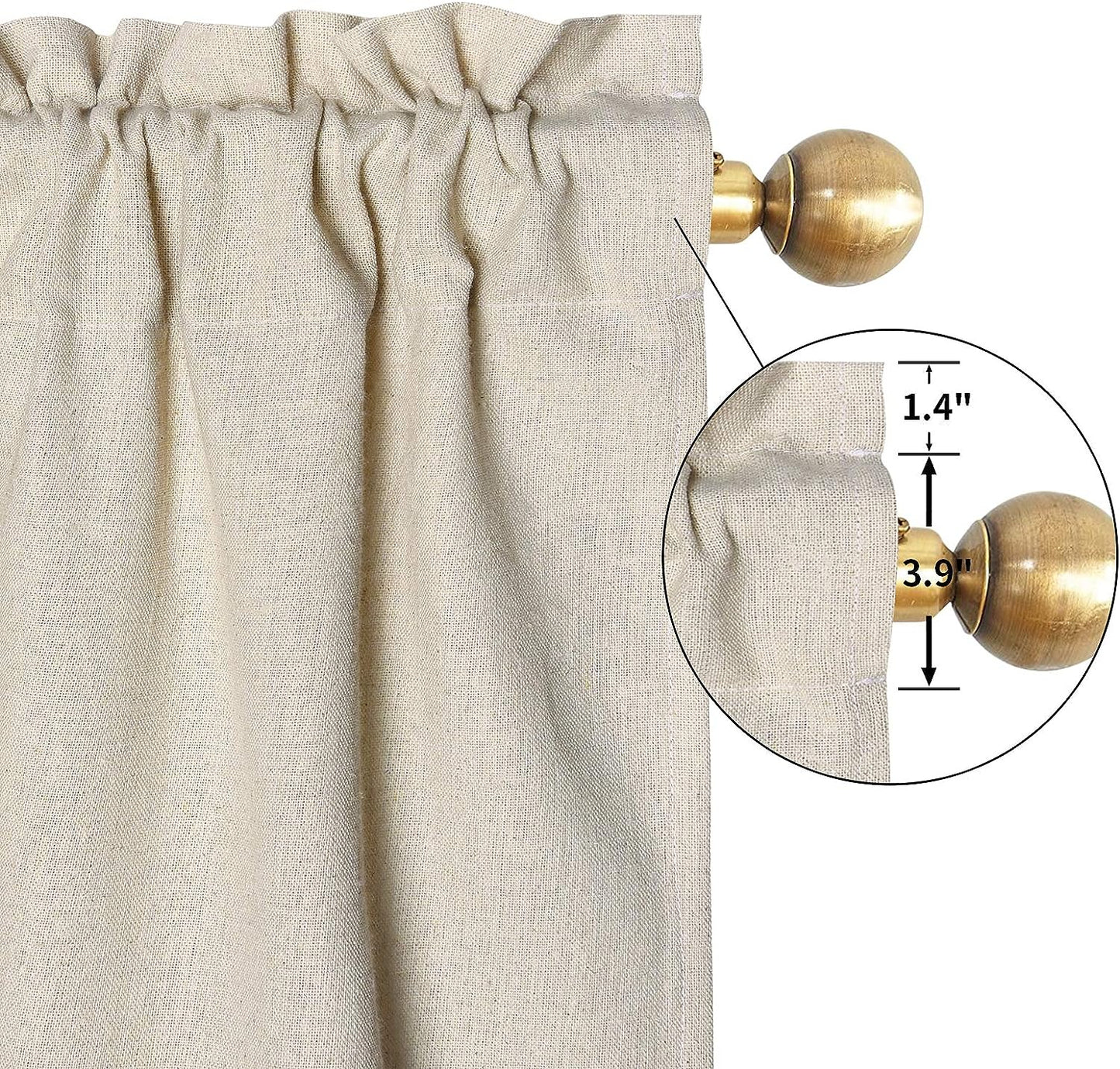 Alishomtll Linen Valance Farmhouse Boho Button Kitchen Curtains ,Rod Pocket,18"L x 52"W, White Linen