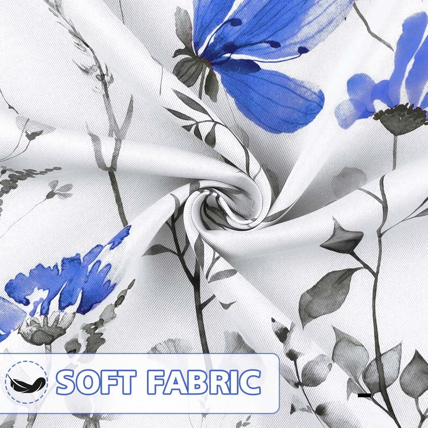 Alishomtll Blue Floral Blackout Curtains for Living Room Bedroom Energy Efficient Thermal Insulated Grommet Window Drapes, 52"x 84",Set of 2