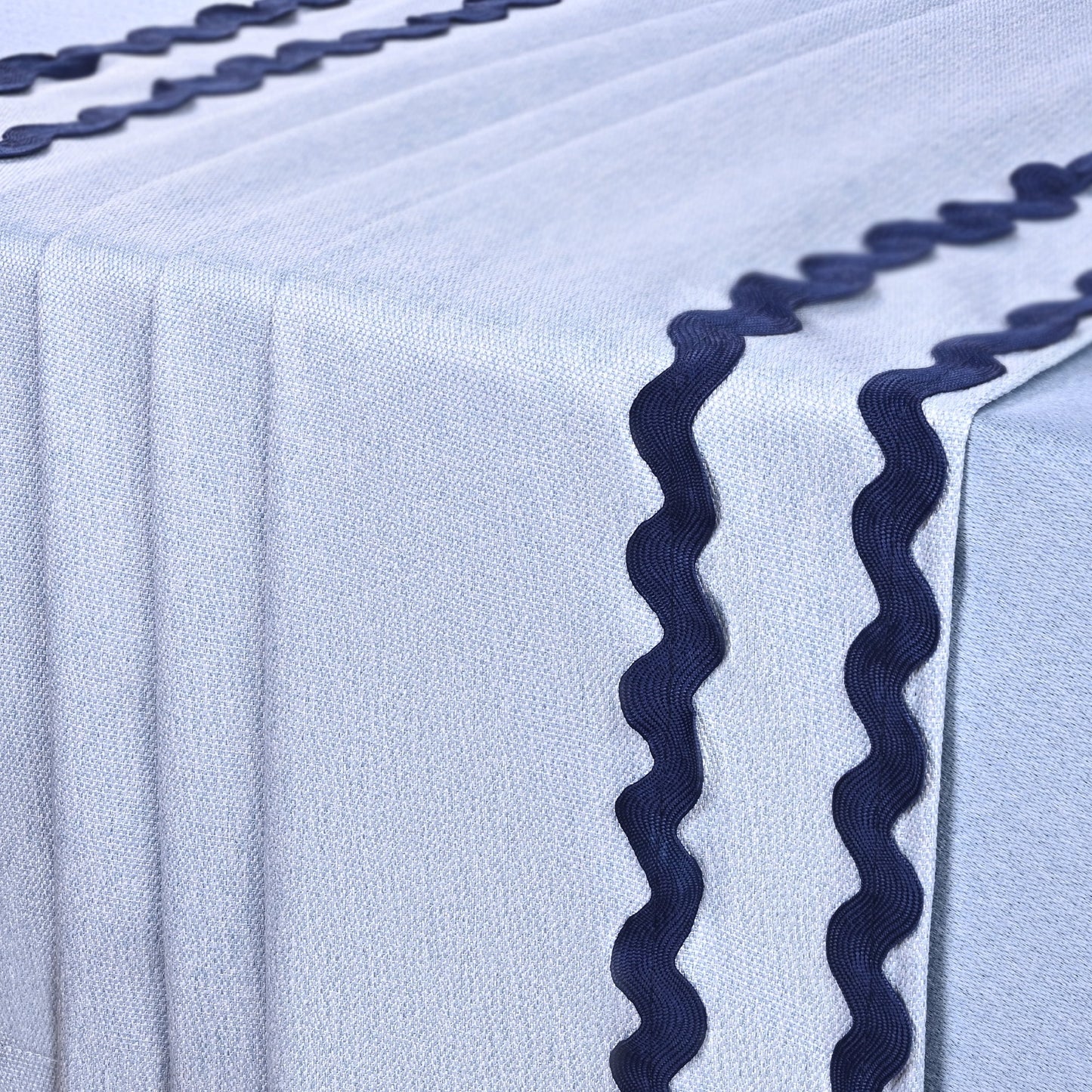 Alishomtll Blue Scalloped Rod Pocket Back Tab Blackout Curtains Set of 2,52"x 84",Thick Linen
