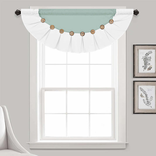 Alishomtll Linen Valance Farmhouse Boho Button Kitchen Curtains ,Rod Pocket,18"L x 52"W, Teal White