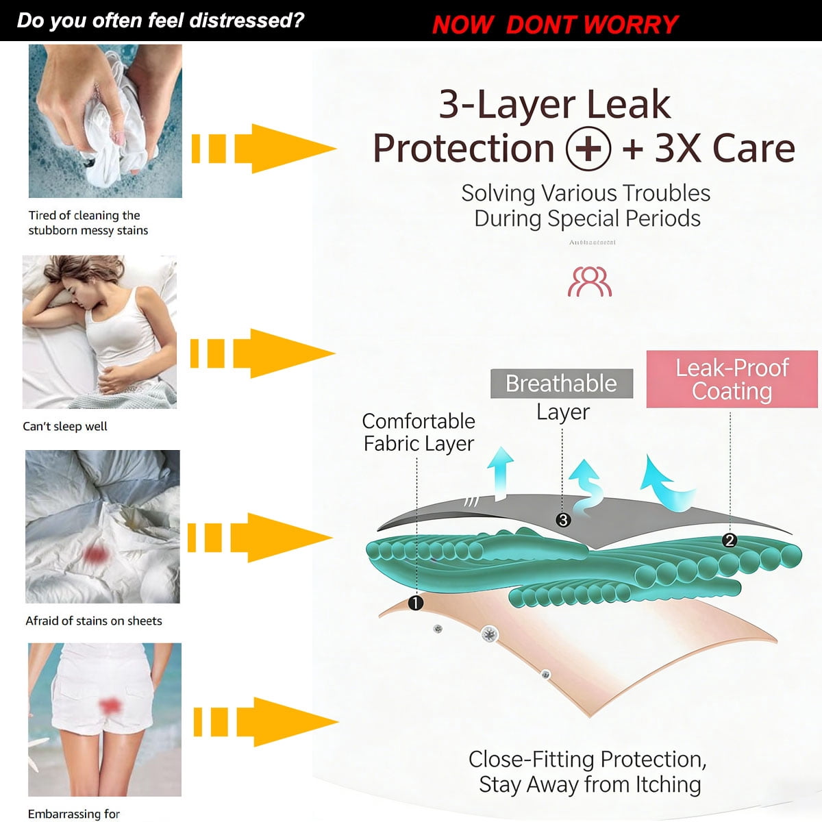 Sunm Boutique Cotton Period Underwear for Women, Extended Leak Protection Quick Absorbing Menstrual Panties, 4 Pack