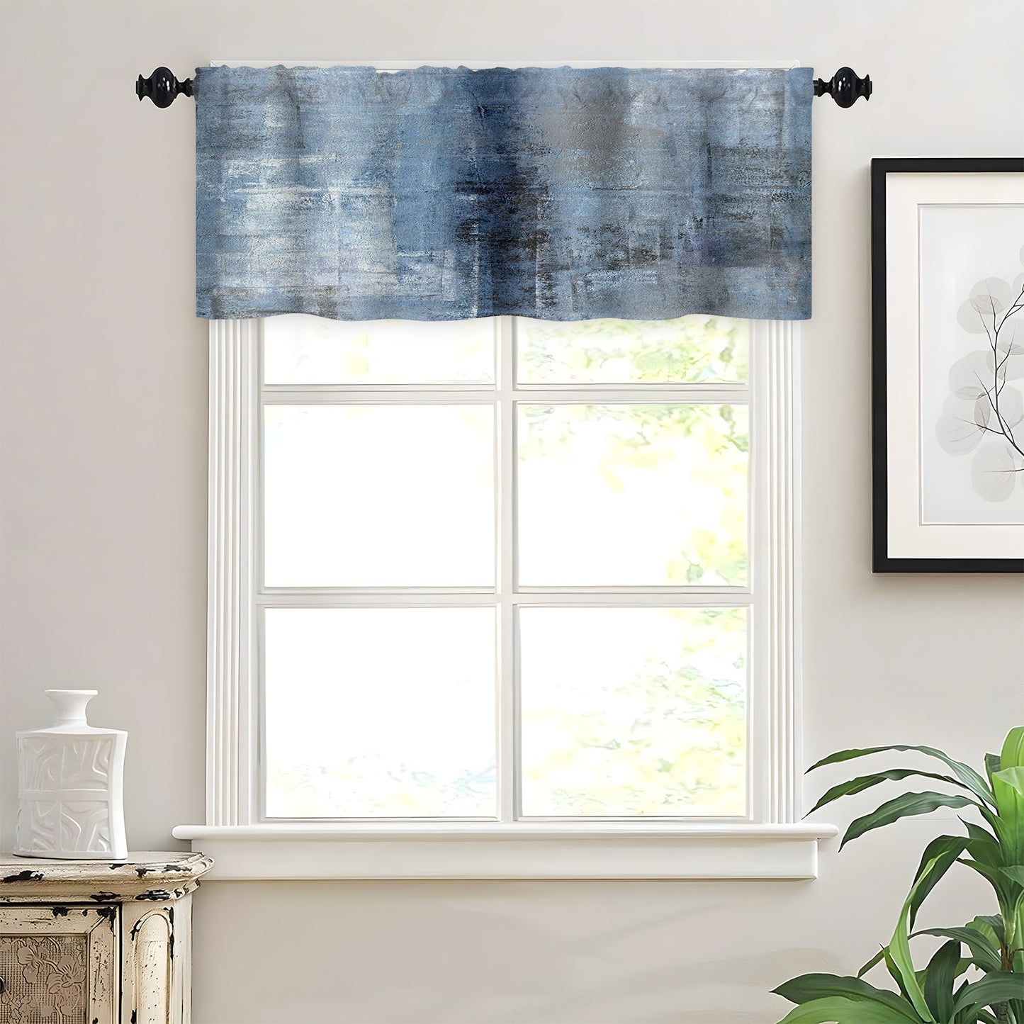 Alishomtll Curtain Valances for Kitchen Living Room Bedroom Blue Grey Rod Pocket Valance ,54 x 18 inch