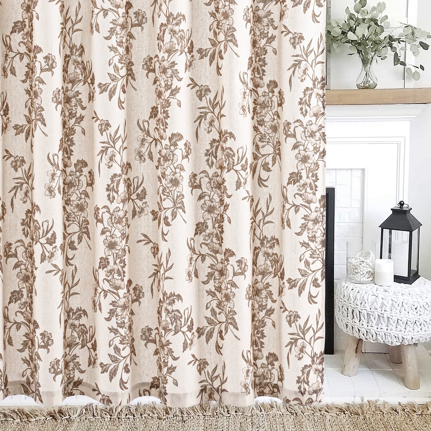 Alishomtll Floral Curtains for Living Room Farmhouse Country Linen Curtains Light Filtering Window Drapes,Brown ,52"x84", 2 Panels