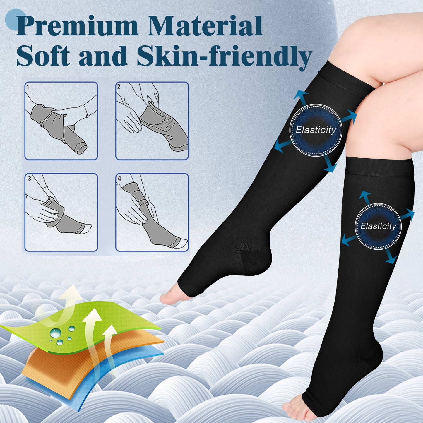 MARTINE MALL 2 Pairs Open Toe Compression Stockings