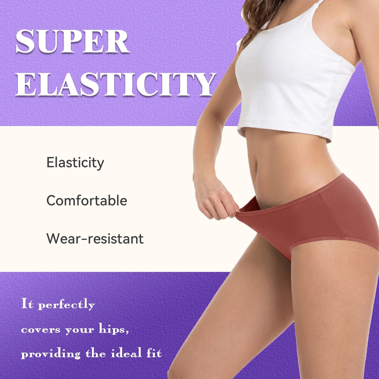 Sunm Boutique Full Coverage Leak-Proof Period Underwear for Women, 5-Pack Bamboo Mid-Rise Menstrual Panties, Quick Absorbing Breathable