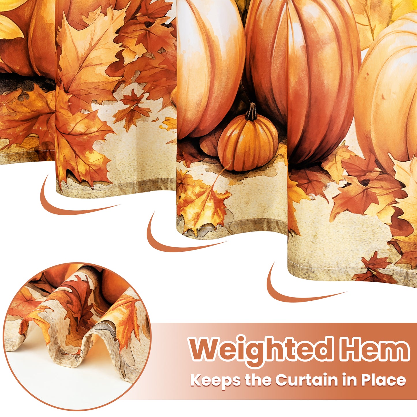 FRAMICS 16-Piece Fall Harvest Thanksgiving Shower Curtain Sets with Rugs, Maple Leaves Pumpkin Bathroom Sets, Waterproof Fabric Bathroom Curtain Decor with Hooks