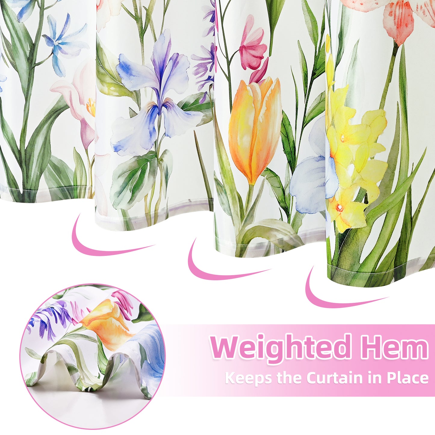 FRAMICS 16-Piece Floral Shower Curtain Sets with Rugs, Watercolor Wildflower Bathroom Sets with Hooks, Waterproof Fabric Bathroom Curtain, Machine Washable