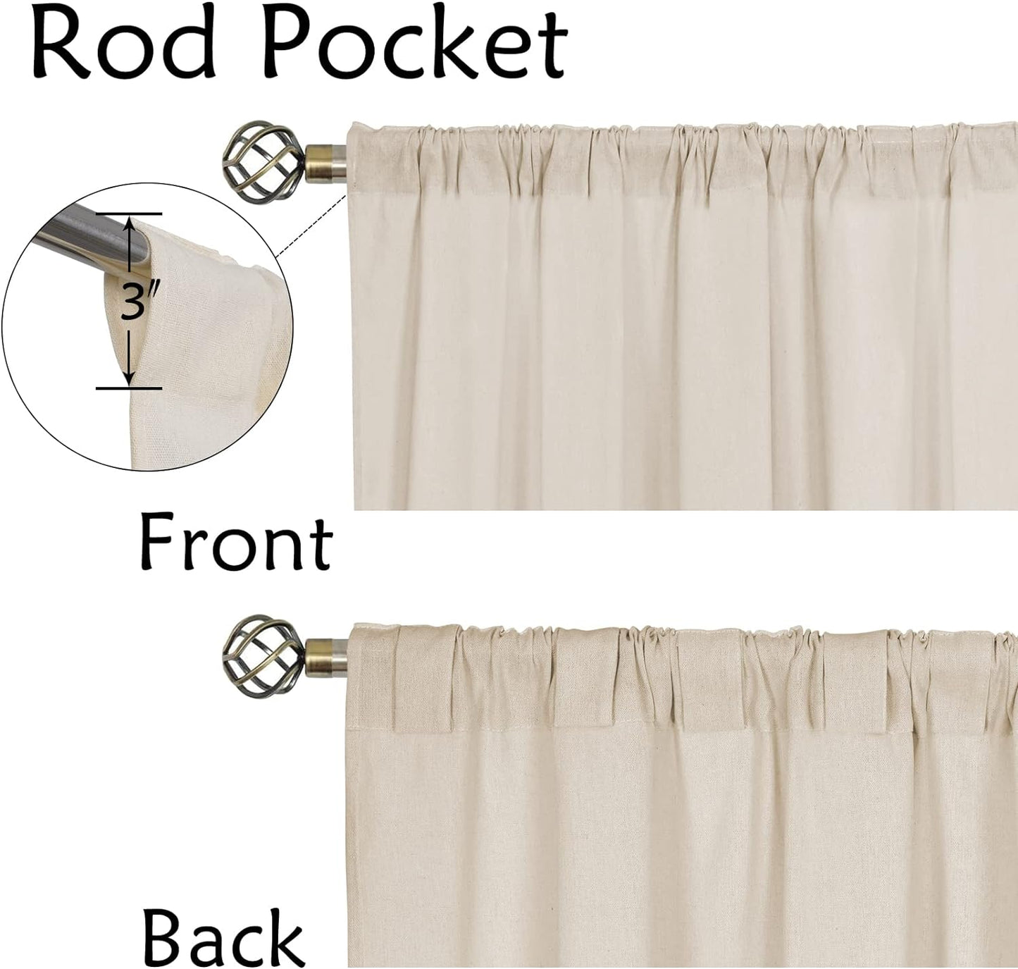 Alishomtll Kitchen Curtains Valances 8 Button Linen Cotton Valances for Windows 18 Inches Long,Rod Pocket