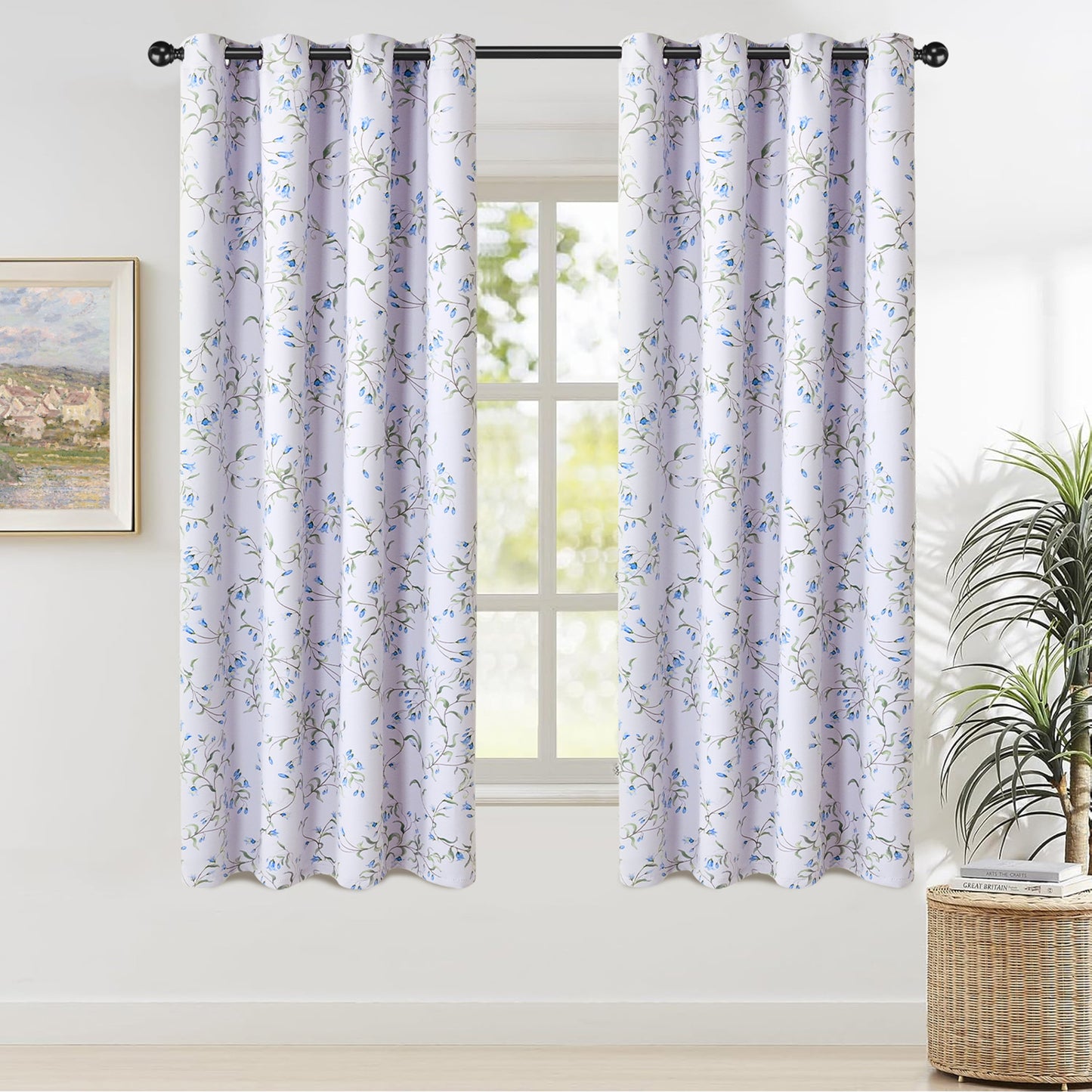 Alishomtll Blackout Curtains Country Floral Printed Thermal Insulated Window Drapes for Bedroom Living Room 63 Inches Long,52" Wide, 2 Panels
