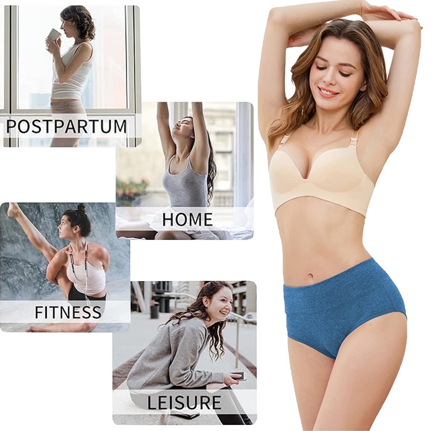 MecTo Women's Cotton Panties Underwear Briefs High Waisted High Cut Full Coverage, Multicolored 5-Pack