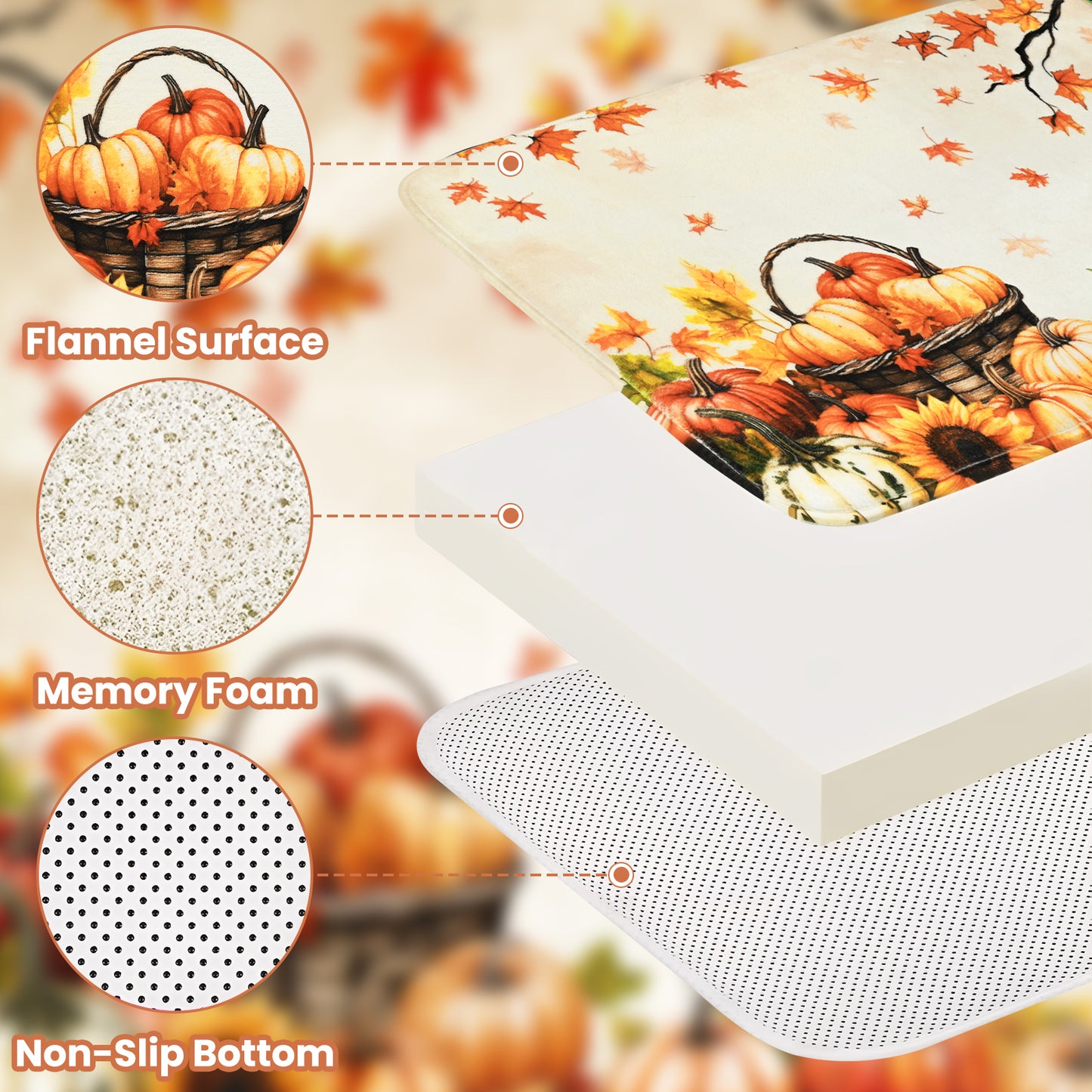 FRAMICS 16-Piece Fall Harvest Thanksgiving Shower Curtain Sets with Rugs, Maple Leaves Pumpkin Bathroom Sets, Waterproof Fabric Bathroom Curtain Decor with Hooks