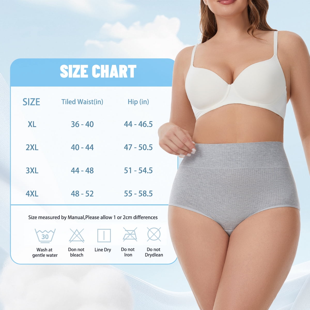 MecTo Womens Cotton Underwear Plus Size 4 Pack High Waisted Briefs Full Coverage Breathable Ladies Panties