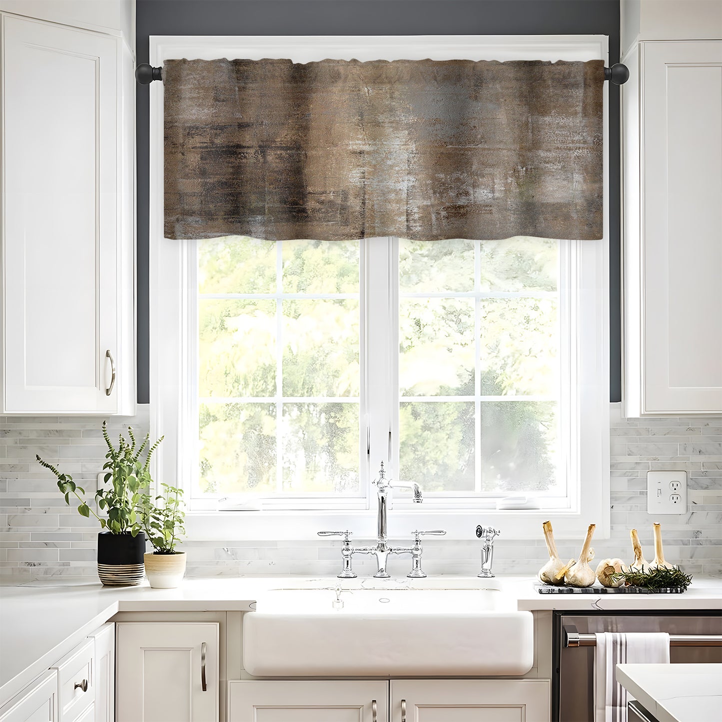 Alishomtll Curtain Valances for Kitchen Living Room Bedroom Dark Brown Rod Pocket Valance ,54 x 18 inch