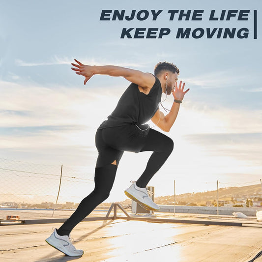 2 Pair Wukang 20-32mmHg Thigh High Compression Stocking Closed Toe Compression Socks for Women & Men(Beige+Black)