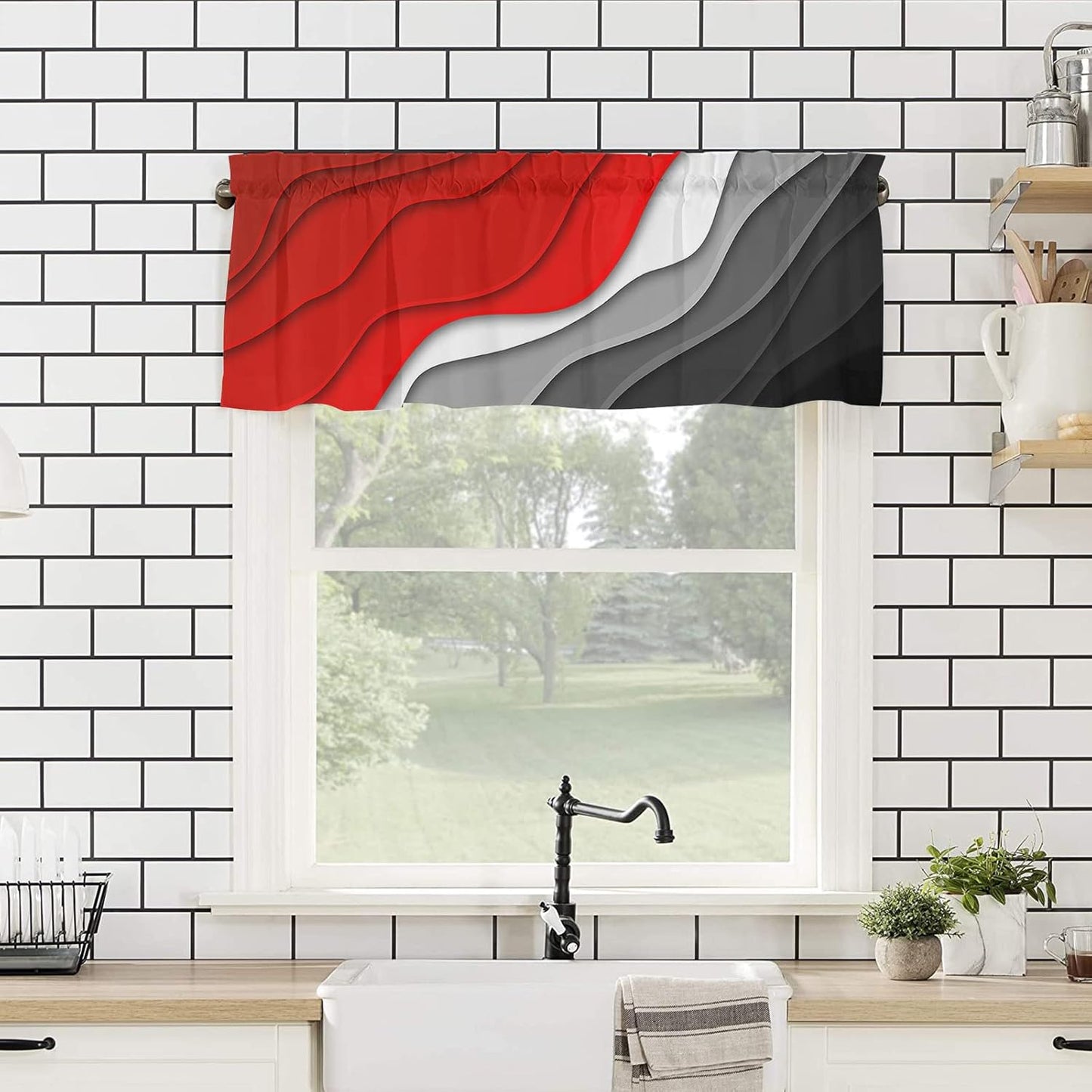 Alishomtll Curtain Valances for Kitchen Living Room Bedroom Red Rod Pocket Valance ,54 x 18 inch