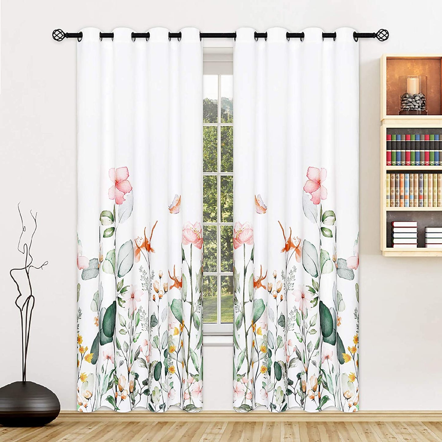Alishomtll Floral Bedroom Curtains Grommet Window Drapes for Bedroom Living Room Decor,Set of 2