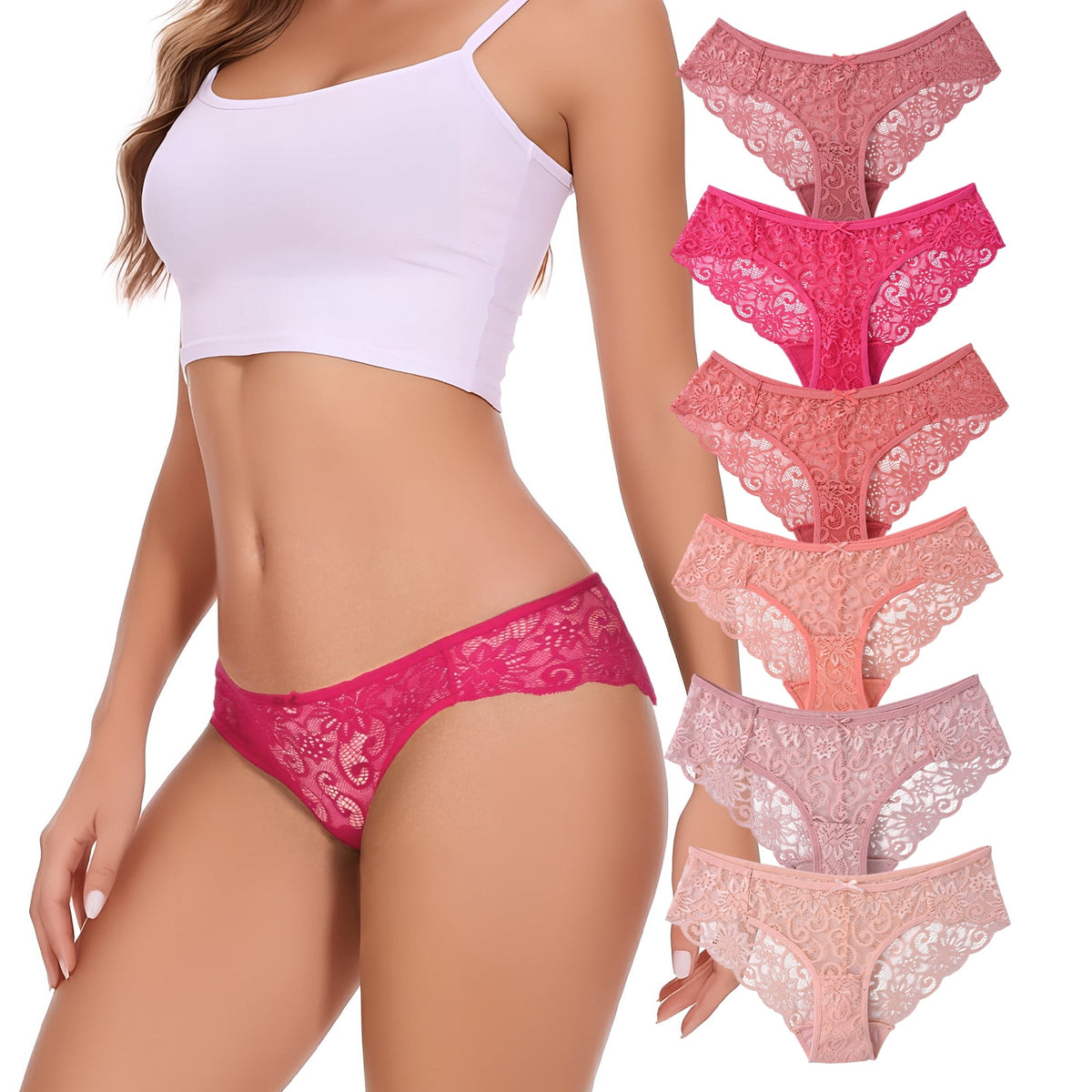 Sunm Boutique Lace Panties Seamless Underwear for Women Plus Size Cheeky Panties for Women Hipster 6 Pack