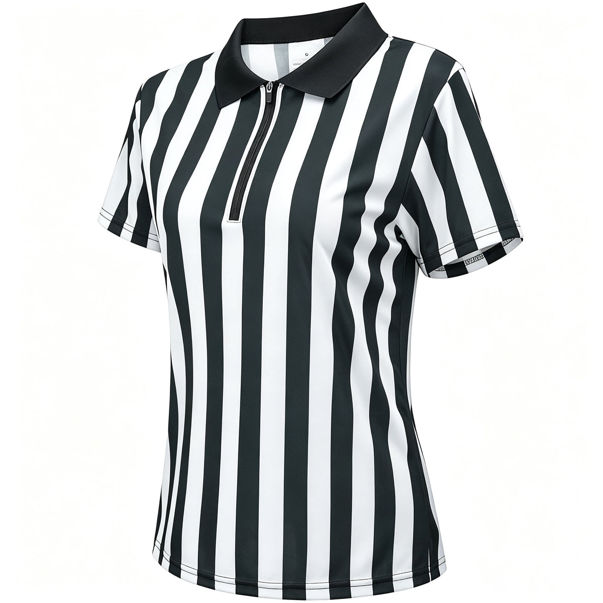 MARTINE MALL 4 Pcs Women Referee Costume Black and White Stripe Ref Shirt Jersey Shorts Referee Hat for Halloween Party Costumes Outfits