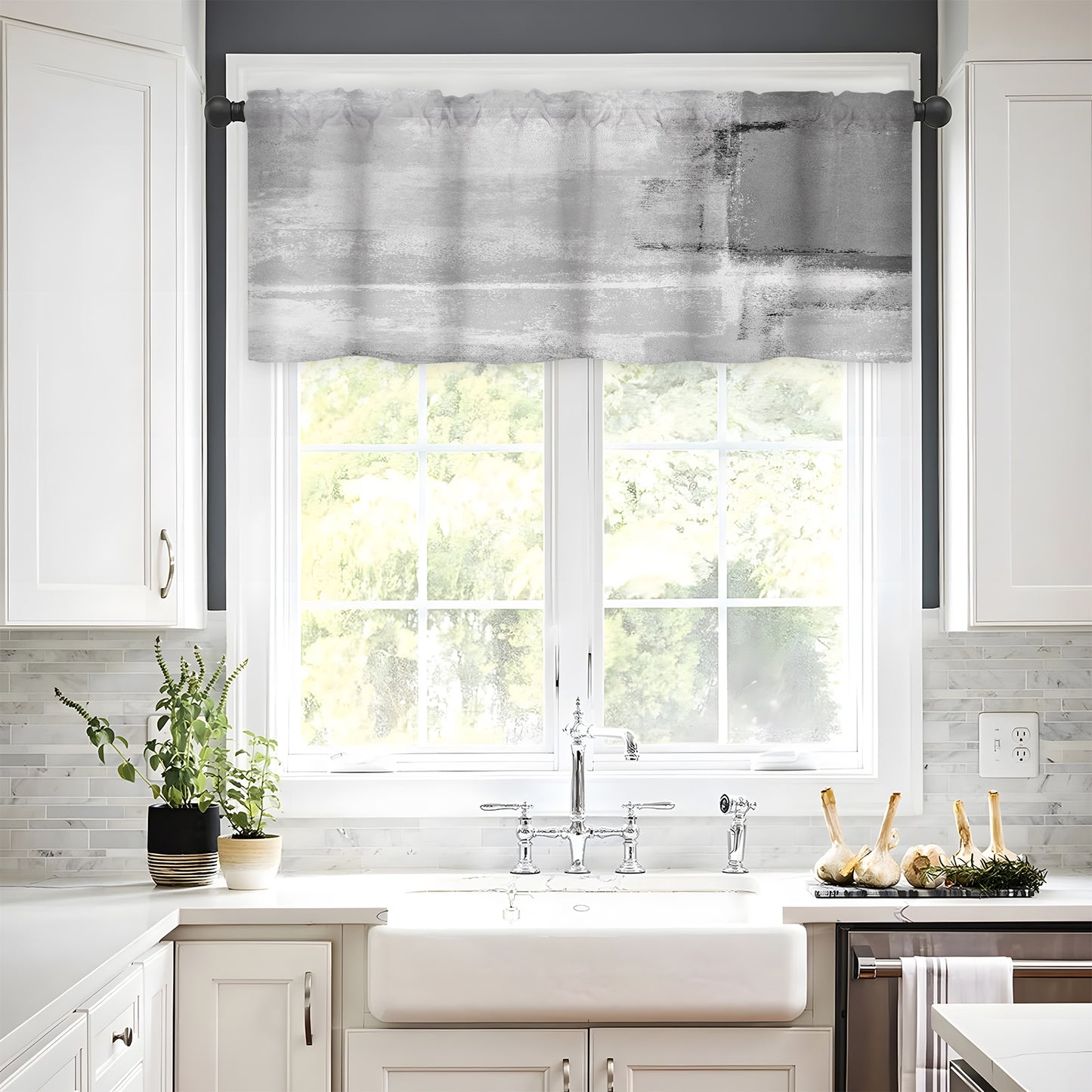 Alishomtll Curtain Valances for Kitchen Living Room Bedroom Grey Rod Pocket Valance ,54 x 18 inch