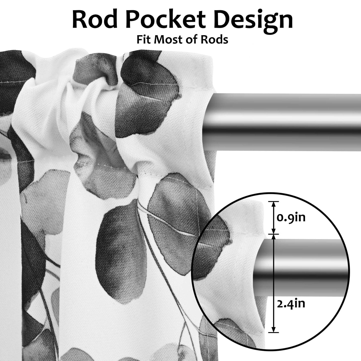 Alishomtll Valance Curtains for Living Room Bedroom Kitchen Windows Grey Watercolor Leaves Print ,52 x 18 inch,Rod Pocket