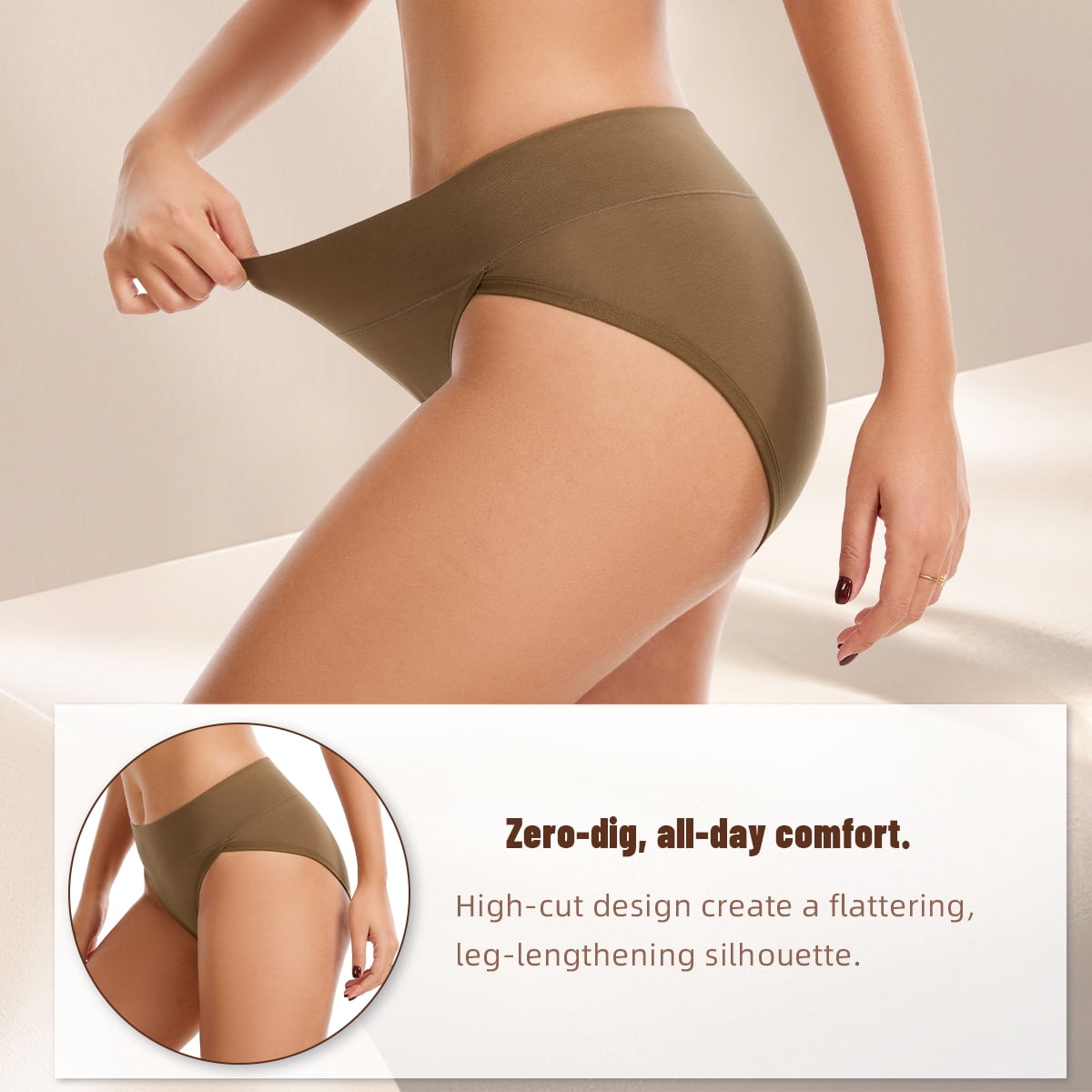 MecTo Womens Cotton Underwear High Cut Briefs Full Coverage Hipster High Waisted Ladies Panties 5 Pack