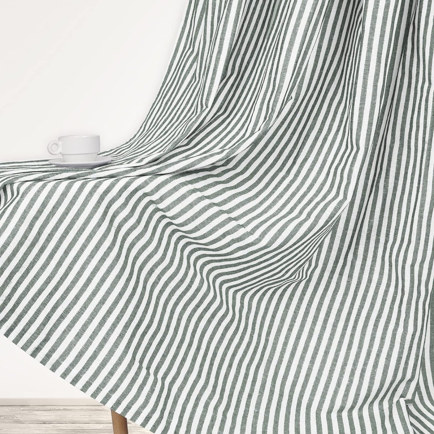 Alishomtll Stripe Kitchen Curtains 8 Button Linen Cotton Window Curtains Sets 24 Inches Long ,Rod Pocket